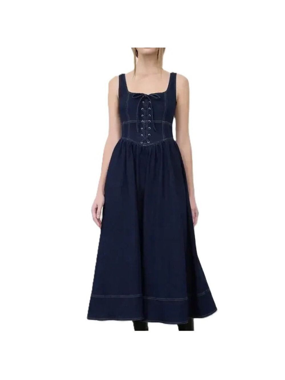 MOON RIVER SLEEVELESS LACE-UP FRONT MIDI DRESS